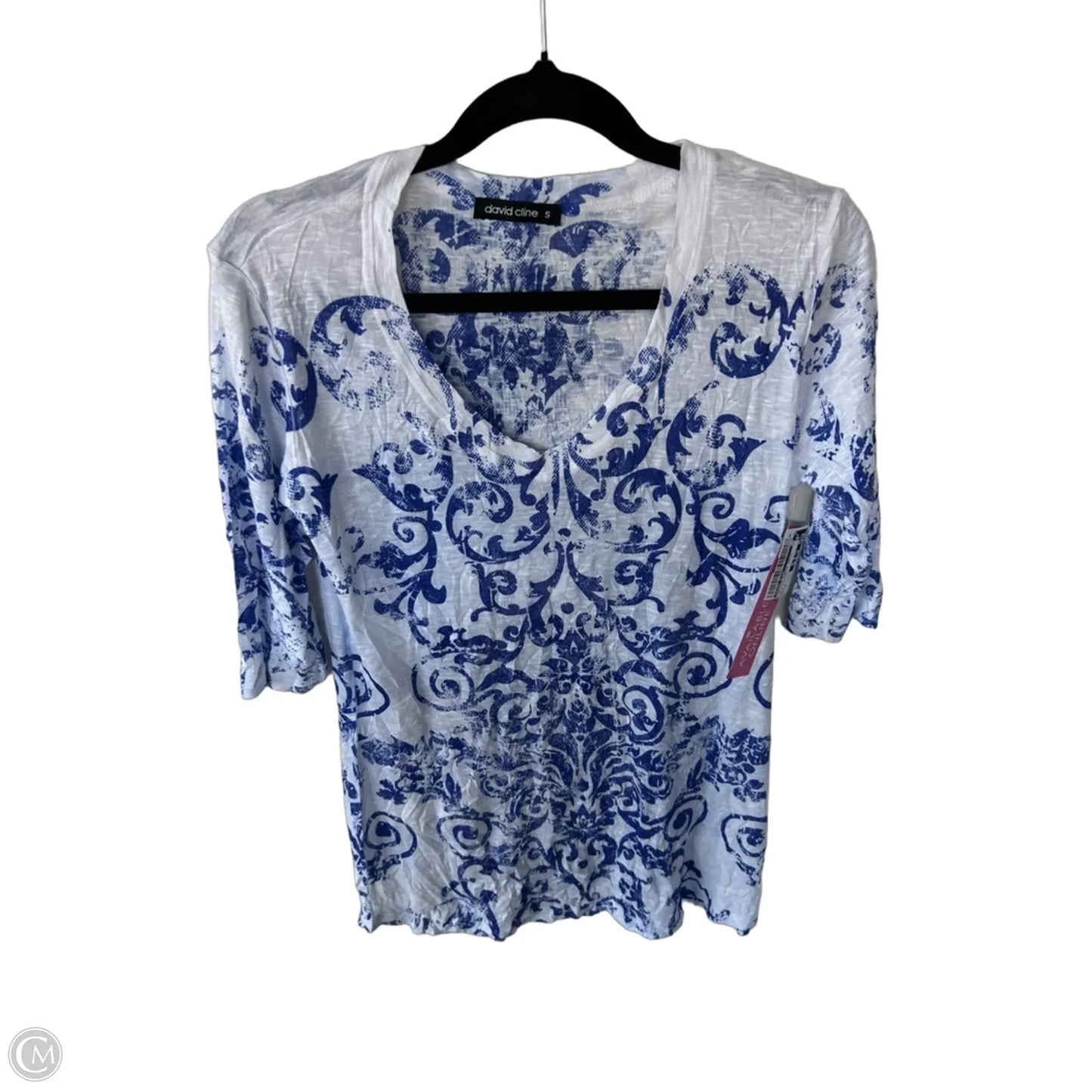 Top 3/4 Sleeve Basic By David Cline In Blue & White, Size: S