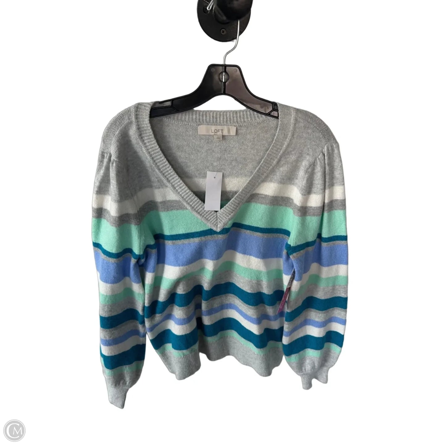 Sweater By Loft In Grey & White, Size: L