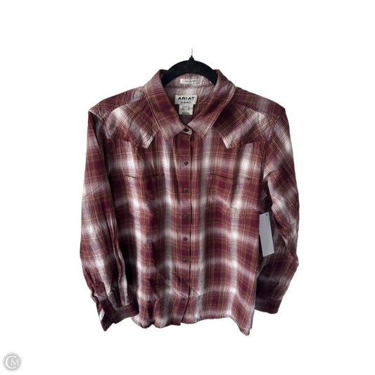 Top Long Sleeve By Ariat In Red & White, Size: Xl