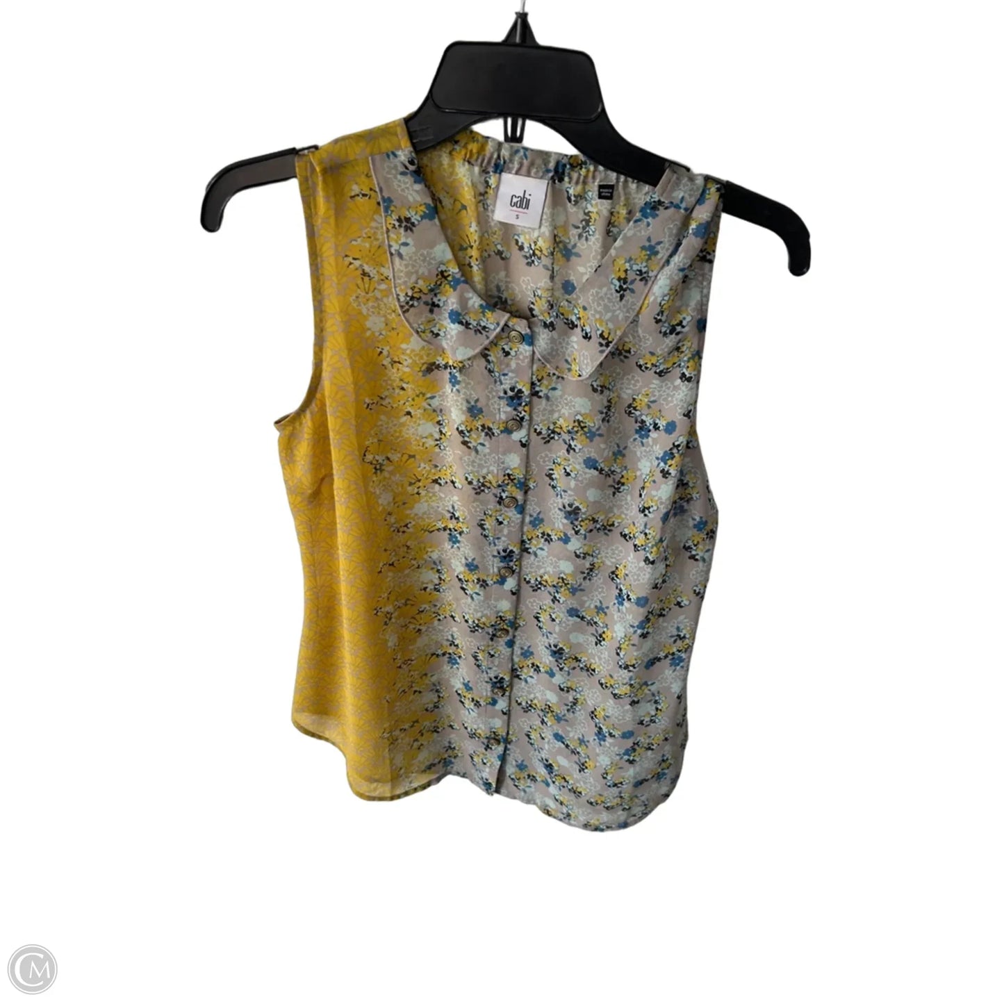 Top Sleeveless By Cabi In Grey & Yellow, Size: S