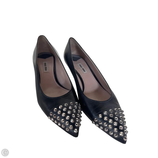 Shoes Luxury Designer By Miu Miu In Black & Silver, Size: 8.5