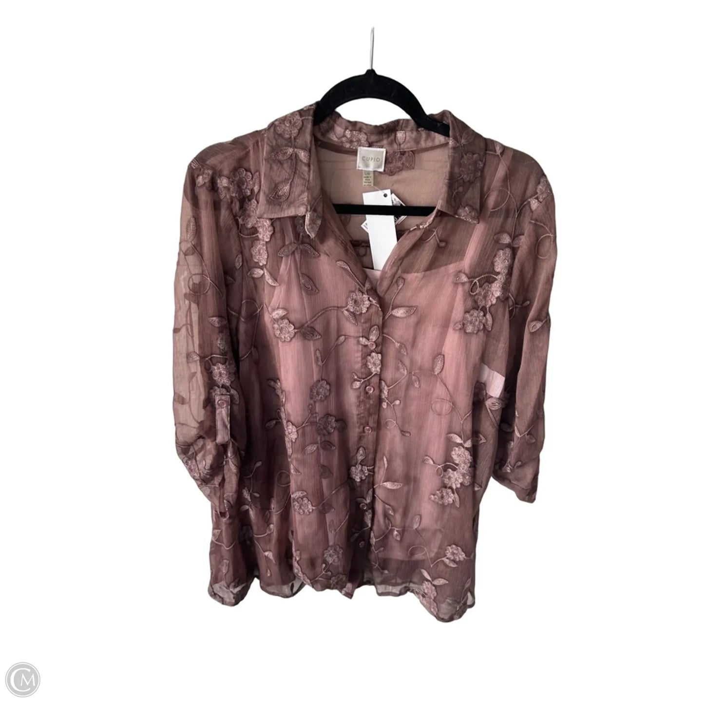 Top 2pc 3/4 Sleeve By Cupio In Brown & Pink, Size: L
