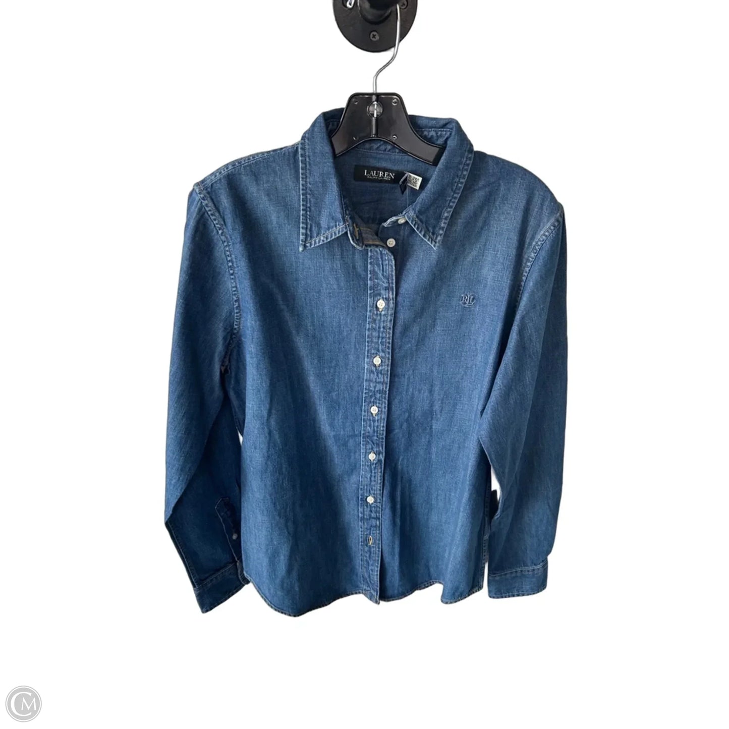 Top Long Sleeve By Lauren By Ralph Lauren In Blue Denim, Size: L