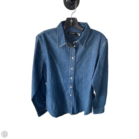 Top Long Sleeve By Lauren By Ralph Lauren In Blue Denim, Size: L