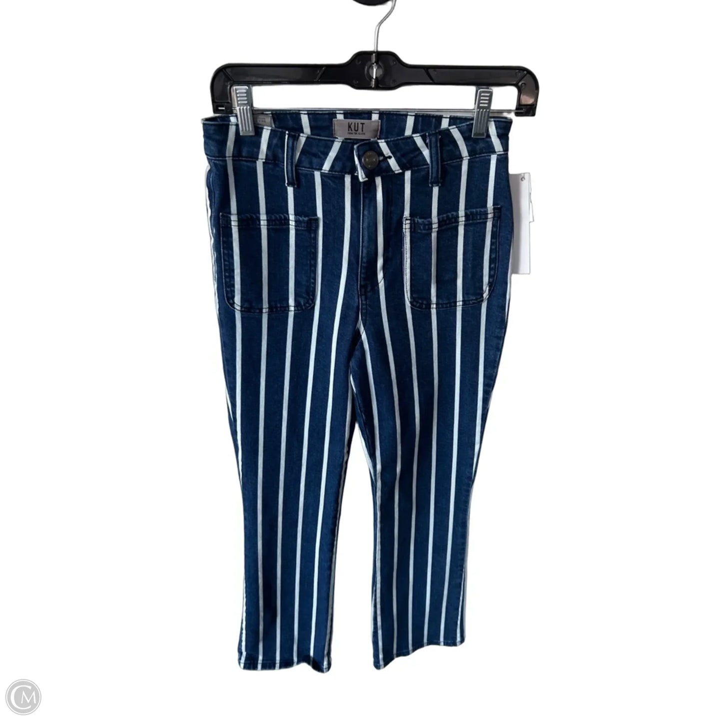 Jeans Boot Cut By Kut In Blue & White, Size: 0