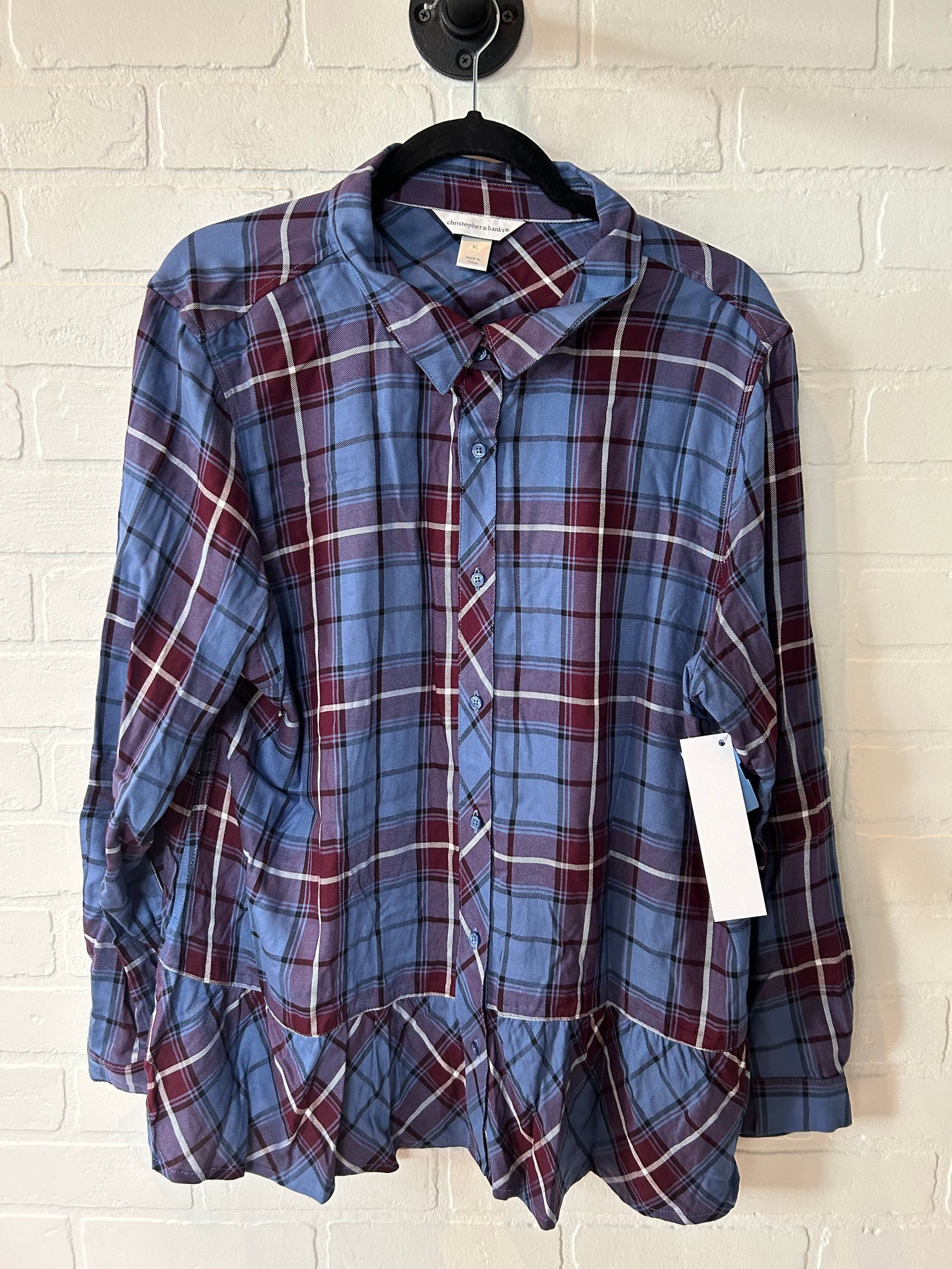 Plaid Top Long Sleeve Christopher And Banks, Size Xl