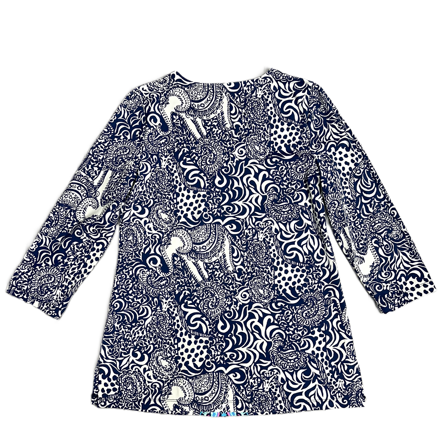 Top 3/4 Sleeve Designer By Lilly Pulitzer In Blue & White, Size: S