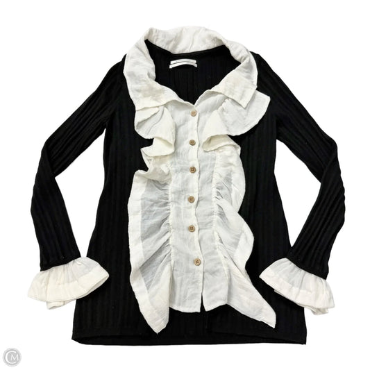 Top Long Sleeve By Anthropologie In Black & White, Size: S