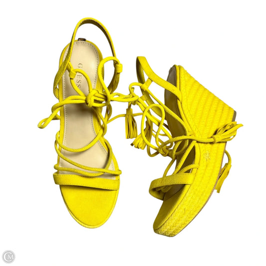 Sandals Heels Wedge By Guess In Yellow, Size: 8.5