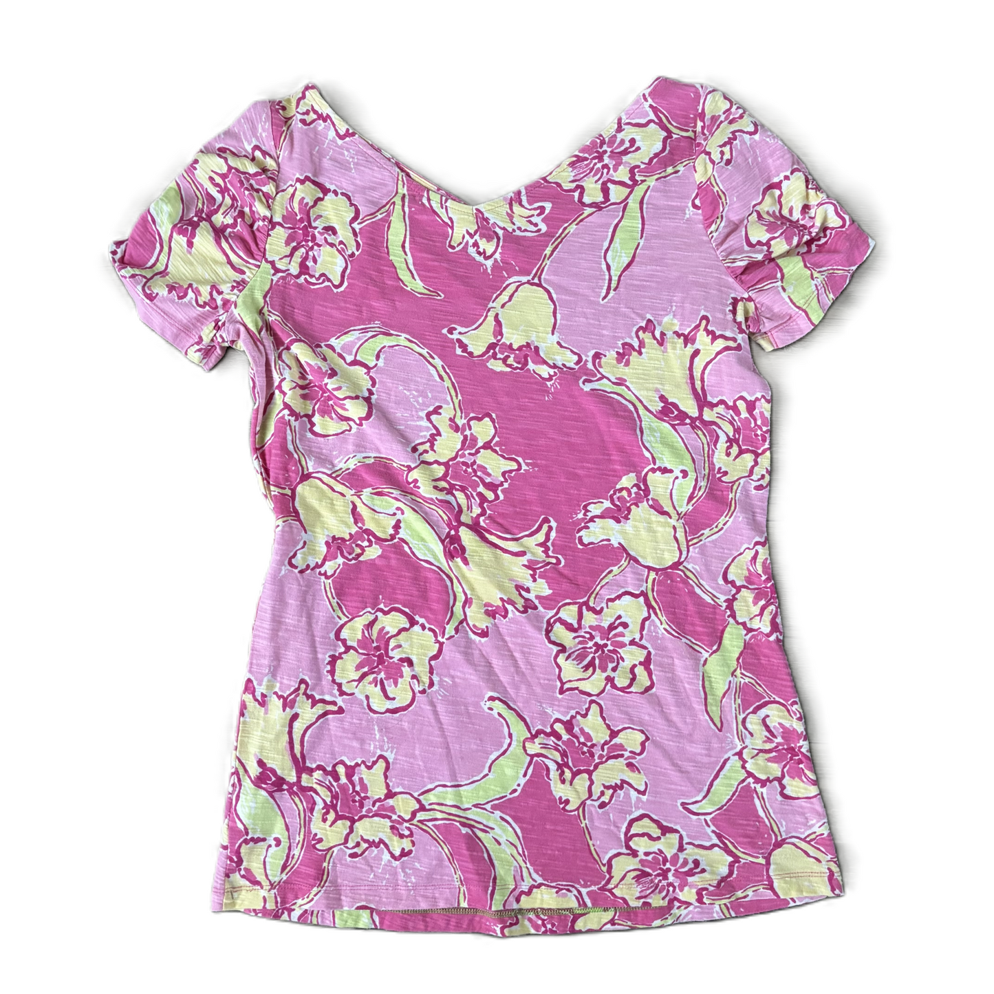 Top Short Sleeve Designer By Lilly Pulitzer In Pink & Yellow, Size: M