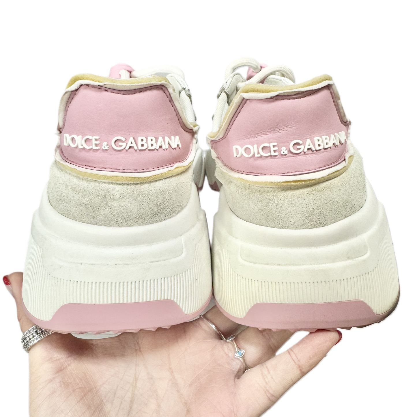 Shoes Luxury Designer By Dolce And Gabbana In Pink & White, Size: 9.5