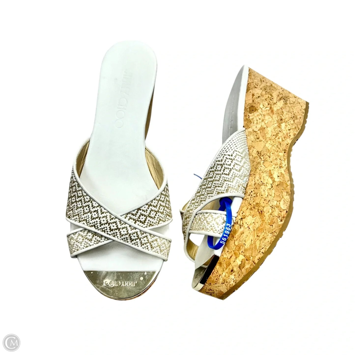 Sandals Luxury Designer By Jimmy Choo In White, Size: 6.5