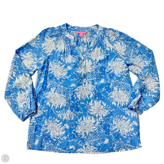Top Long Sleeve Designer By Lilly Pulitzer In Blue & White, Size: Xs