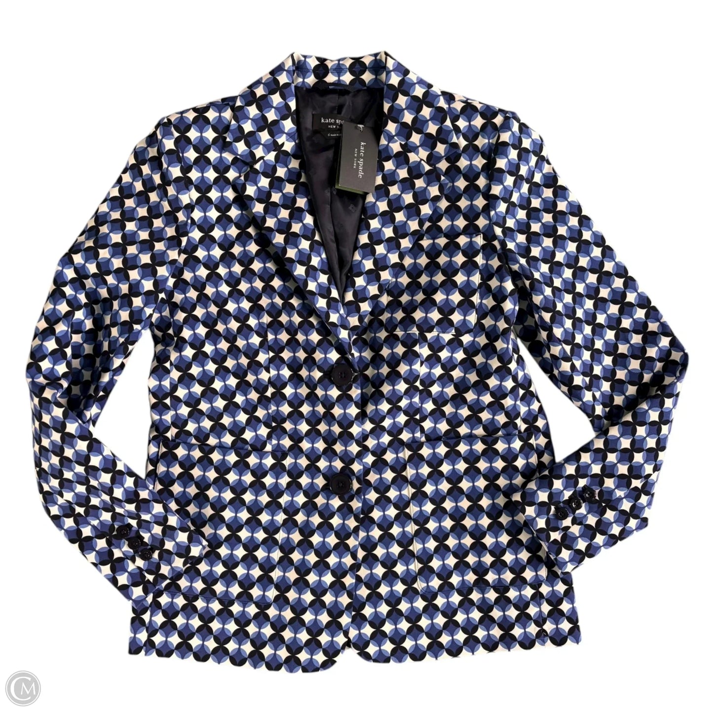 Blazer Designer By Kate Spade In Blue & White, Size: S