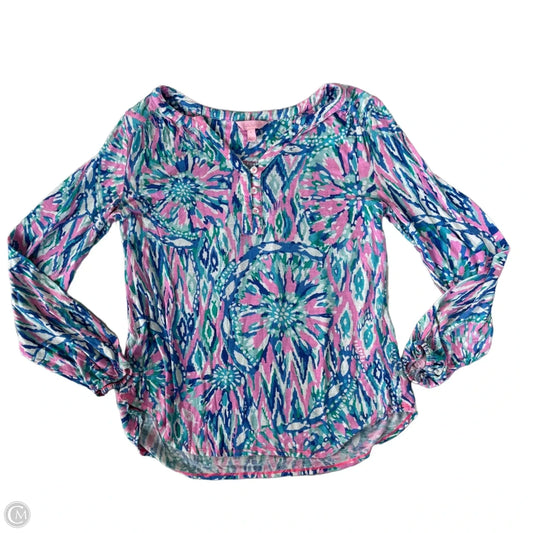 Top Long Sleeve Designer By Lilly Pulitzer In Blue & Pink, Size: S