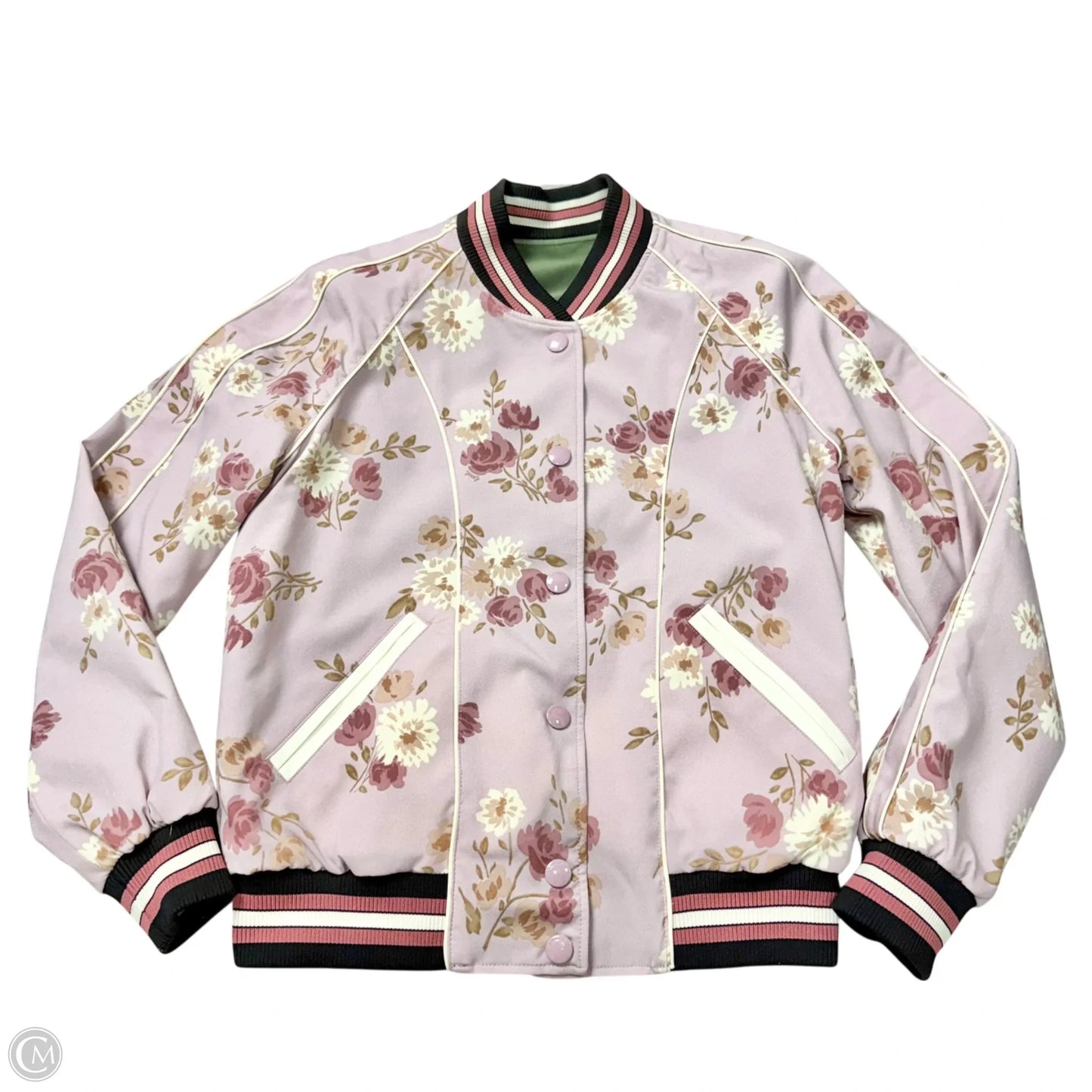 Jacket Designer By Coach In Floral Print, Size: M