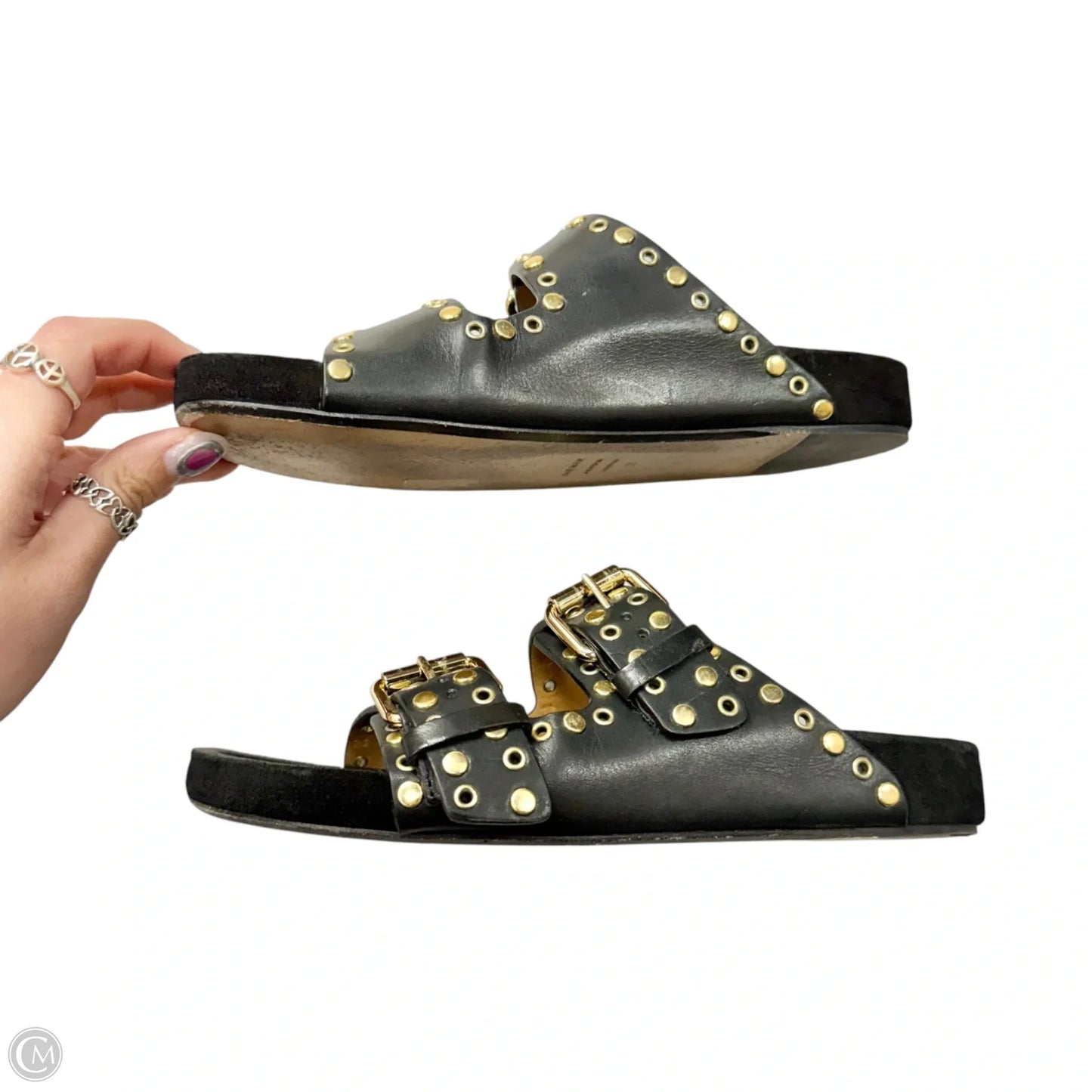 Sandals Designer By Isabel Marant In Black & Gold, Size: 5