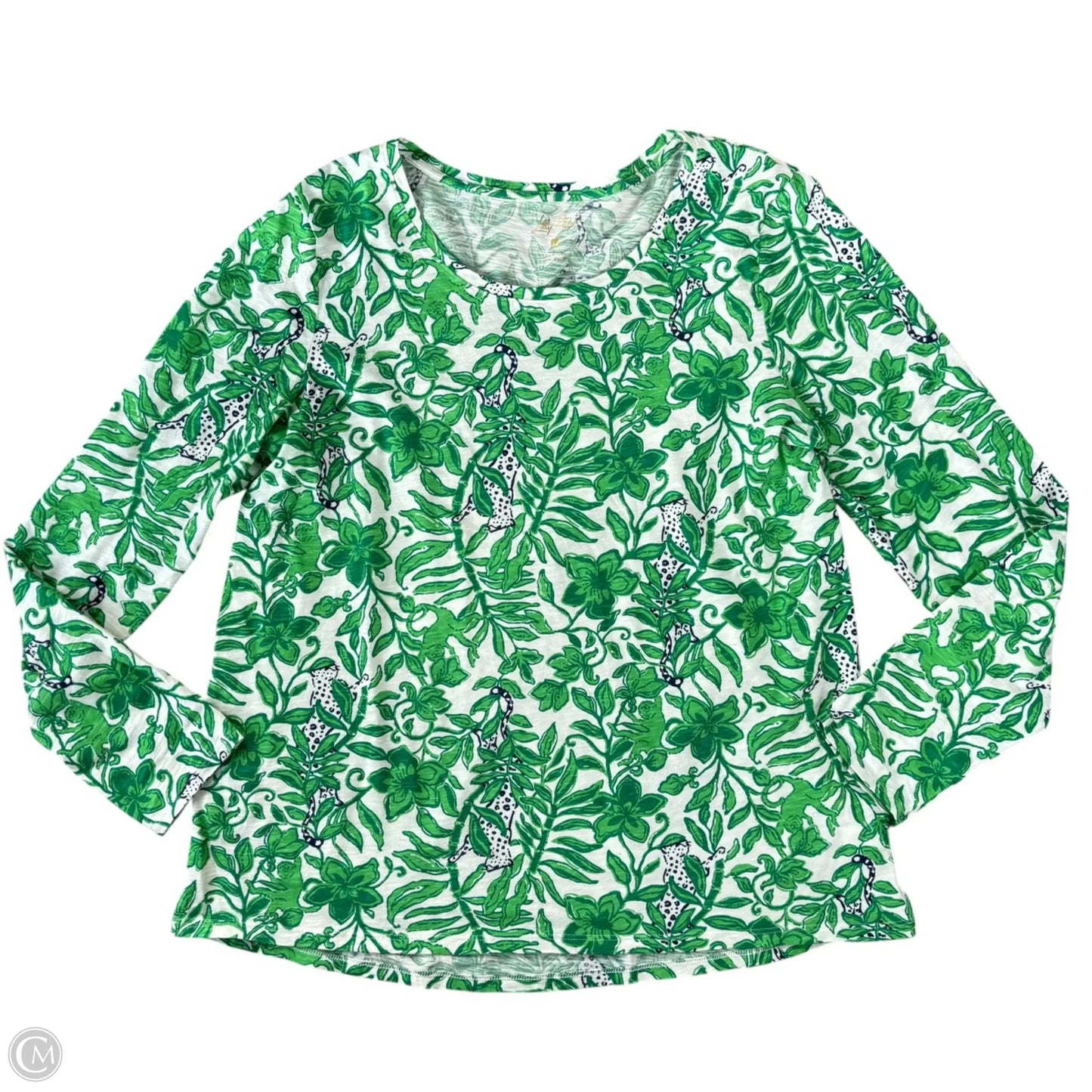 Top Long Sleeve Designer By Lilly Pulitzer In Green & White, Size: L