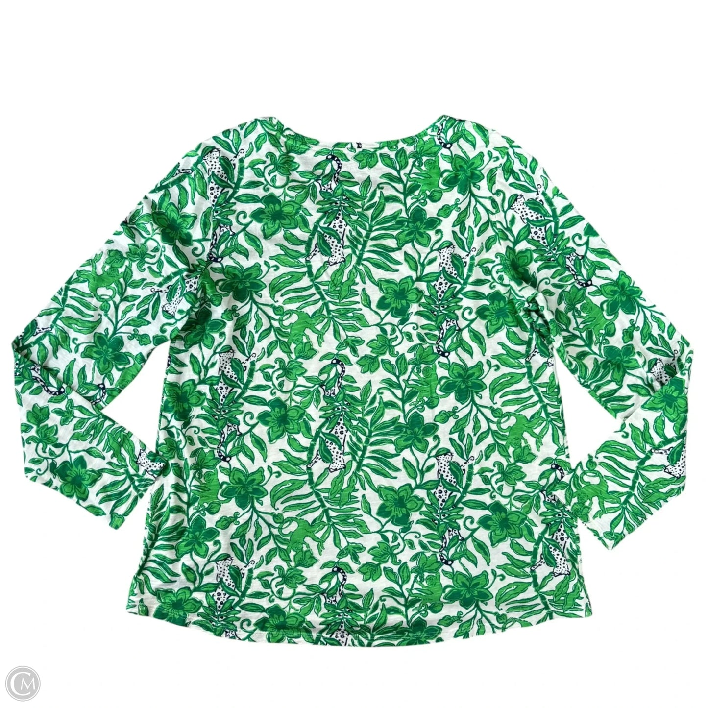 Top Long Sleeve Designer By Lilly Pulitzer In Green & White, Size: L