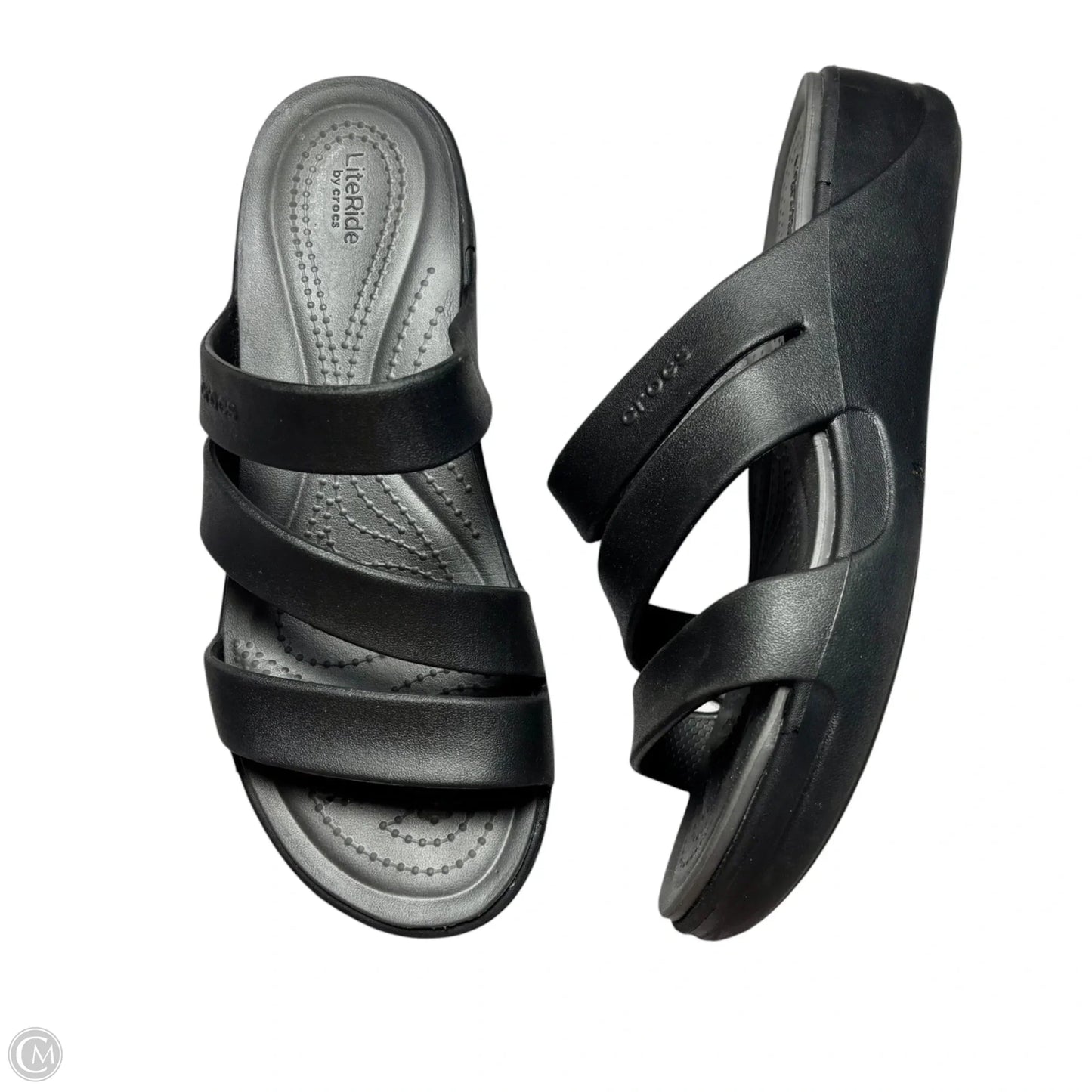 Sandals Heels Wedge By Crocs In Black, Size: 10
