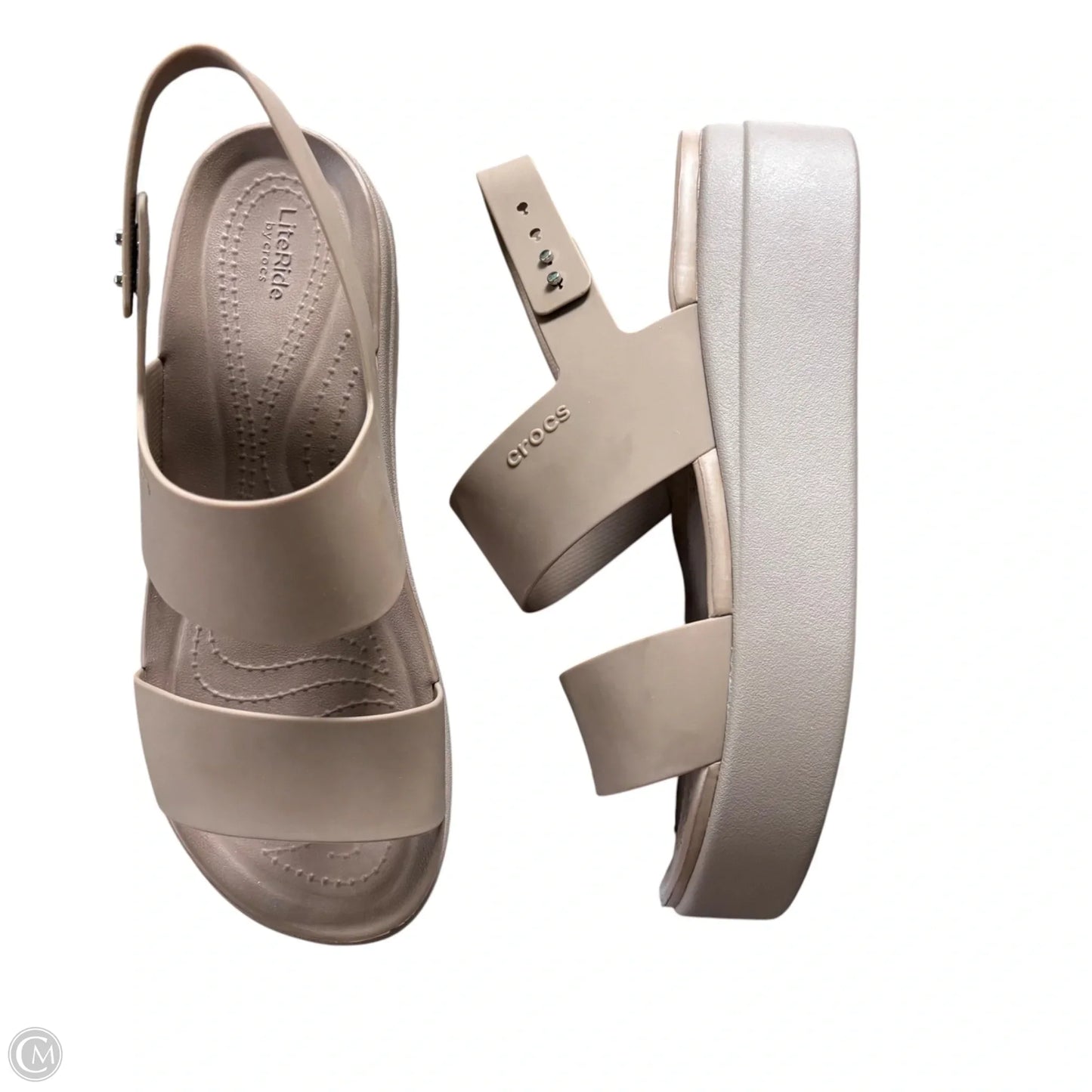 Sandals Heels Wedge By Crocs In Brown, Size: 8
