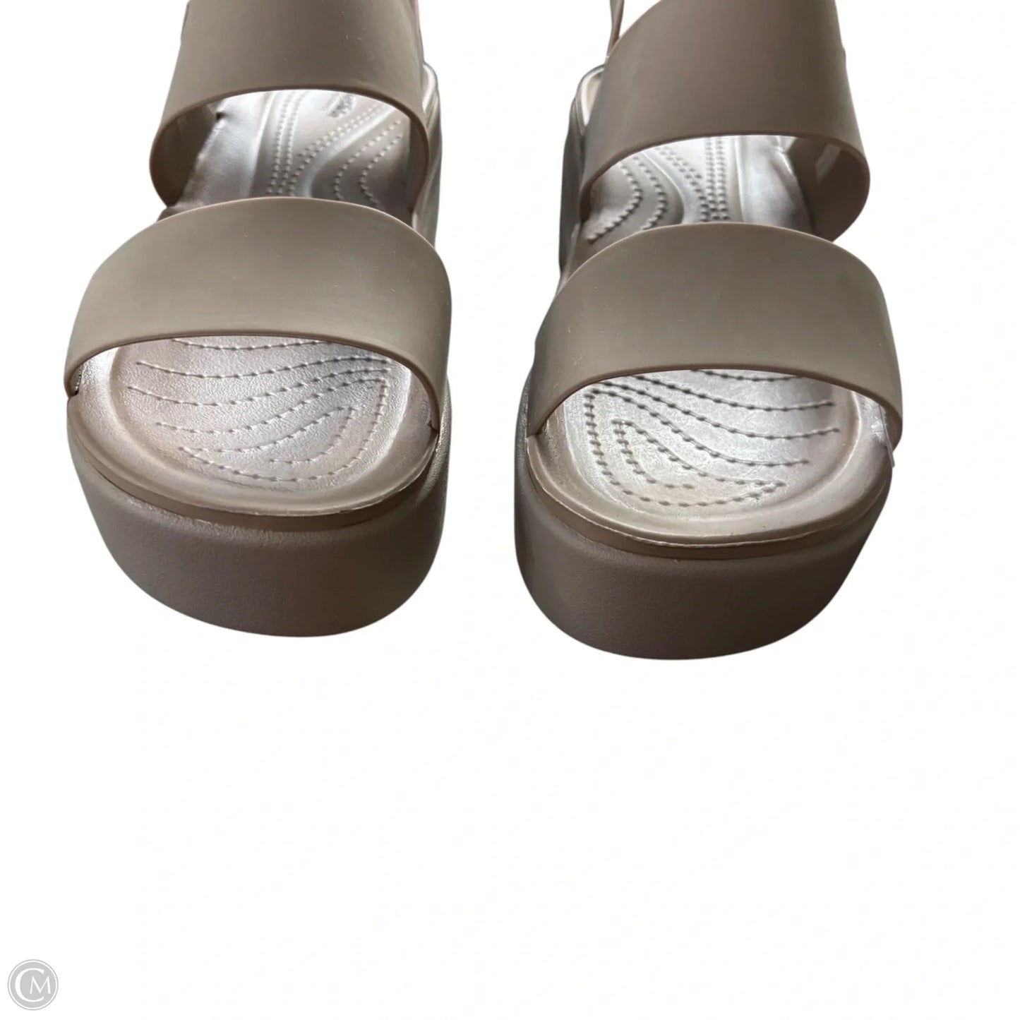 Sandals Heels Wedge By Crocs In Brown, Size: 8