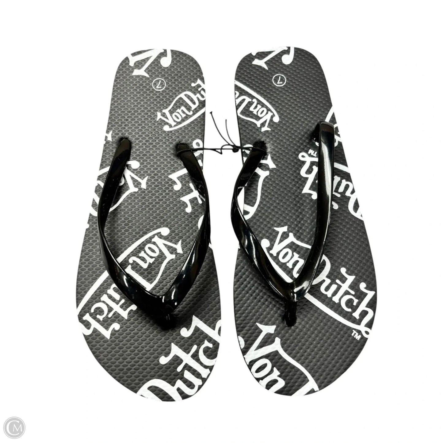 Sandals Flip Flops By Von Dutch In Black & White, Size: 7