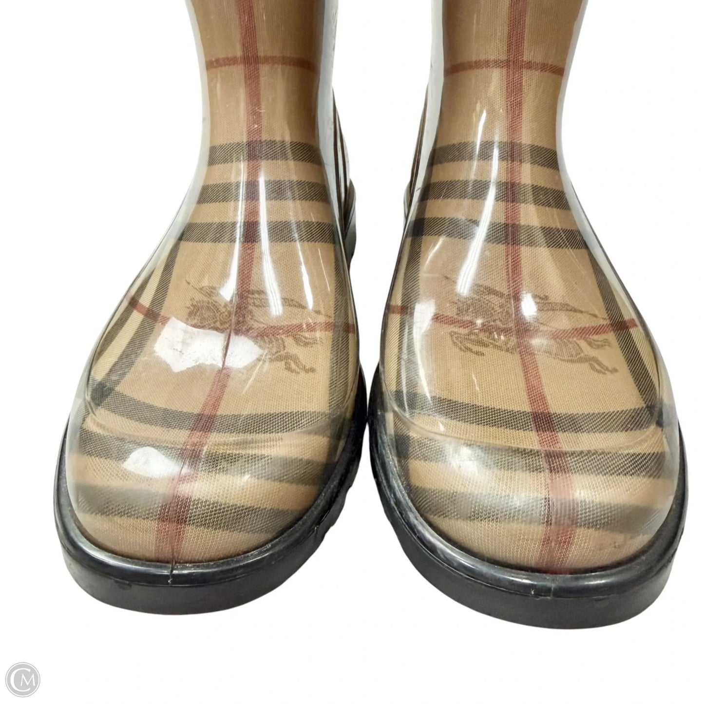 Boots Luxury Designer By Burberry In Plaid Pattern, Size: 7.5