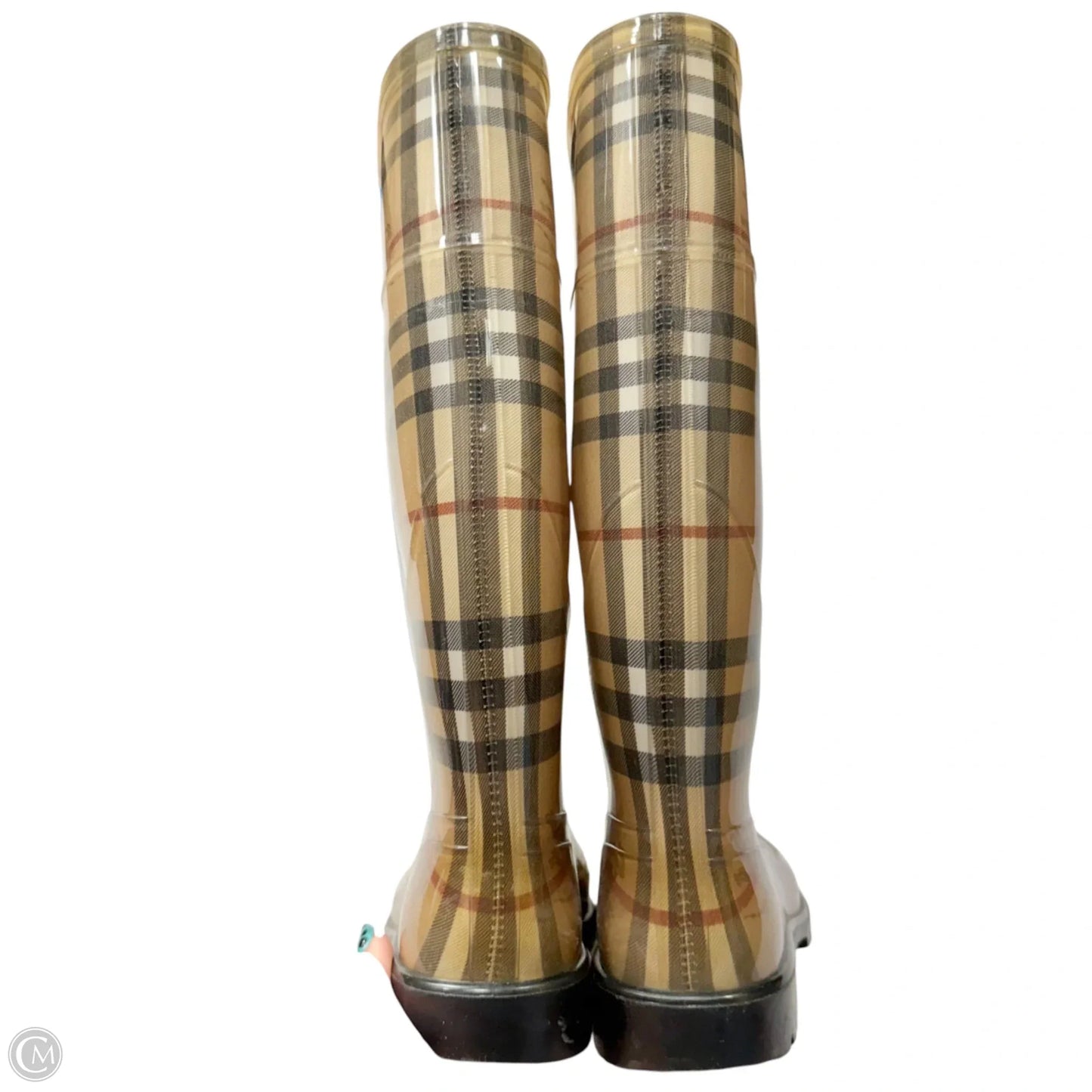Boots Luxury Designer By Burberry In Plaid Pattern, Size: 7.5