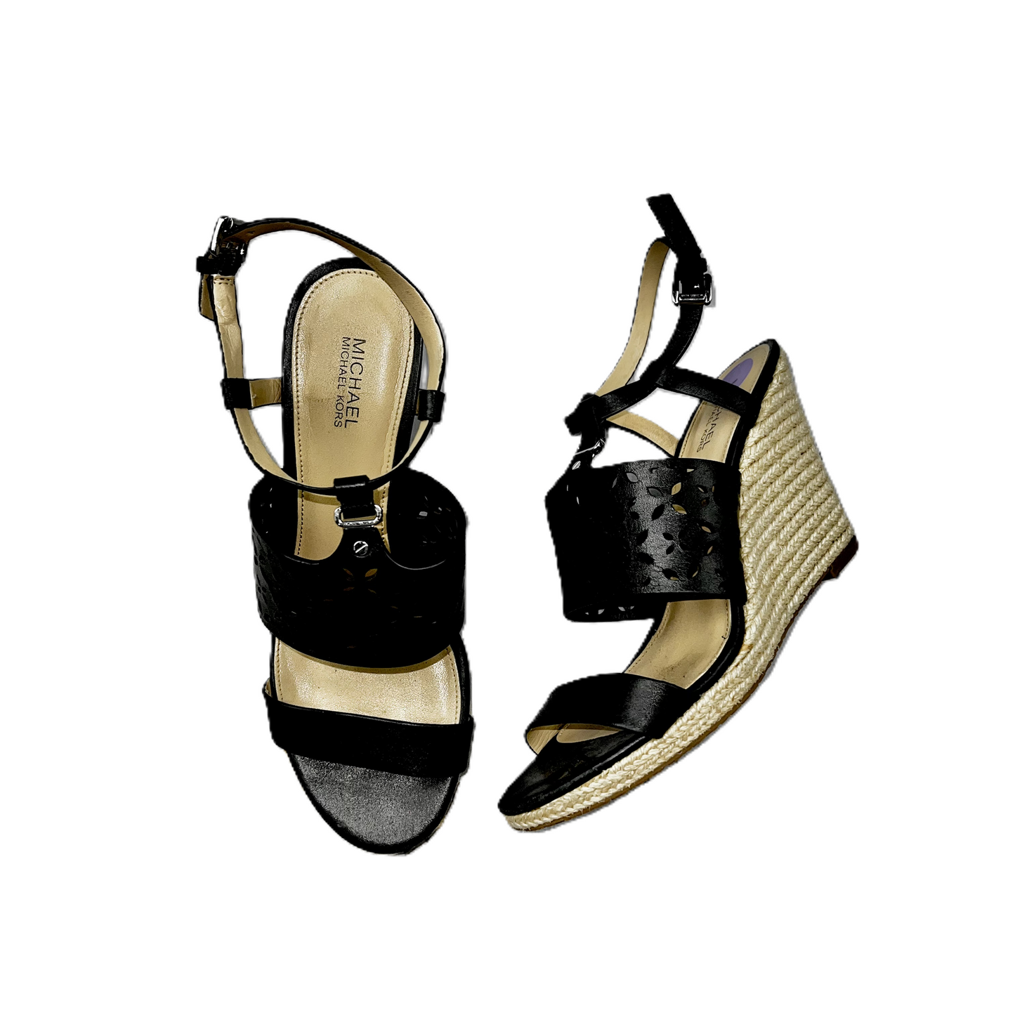 Black & Tan Sandals Heels Wedge By Michael By Michael Kors, Size: 7