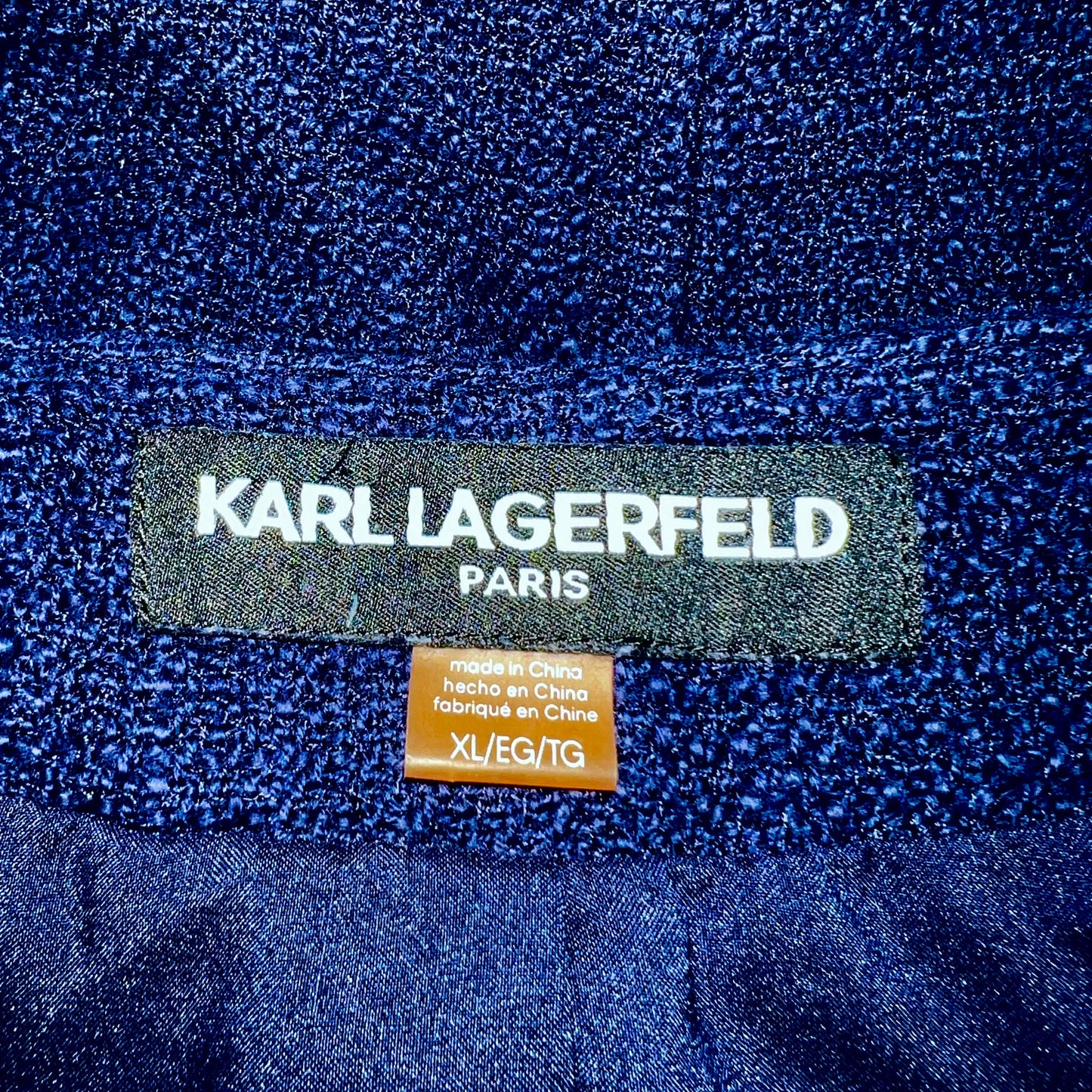 Navy Sweater Cardigan Designer By Karl Lagerfeld, Size: Xl