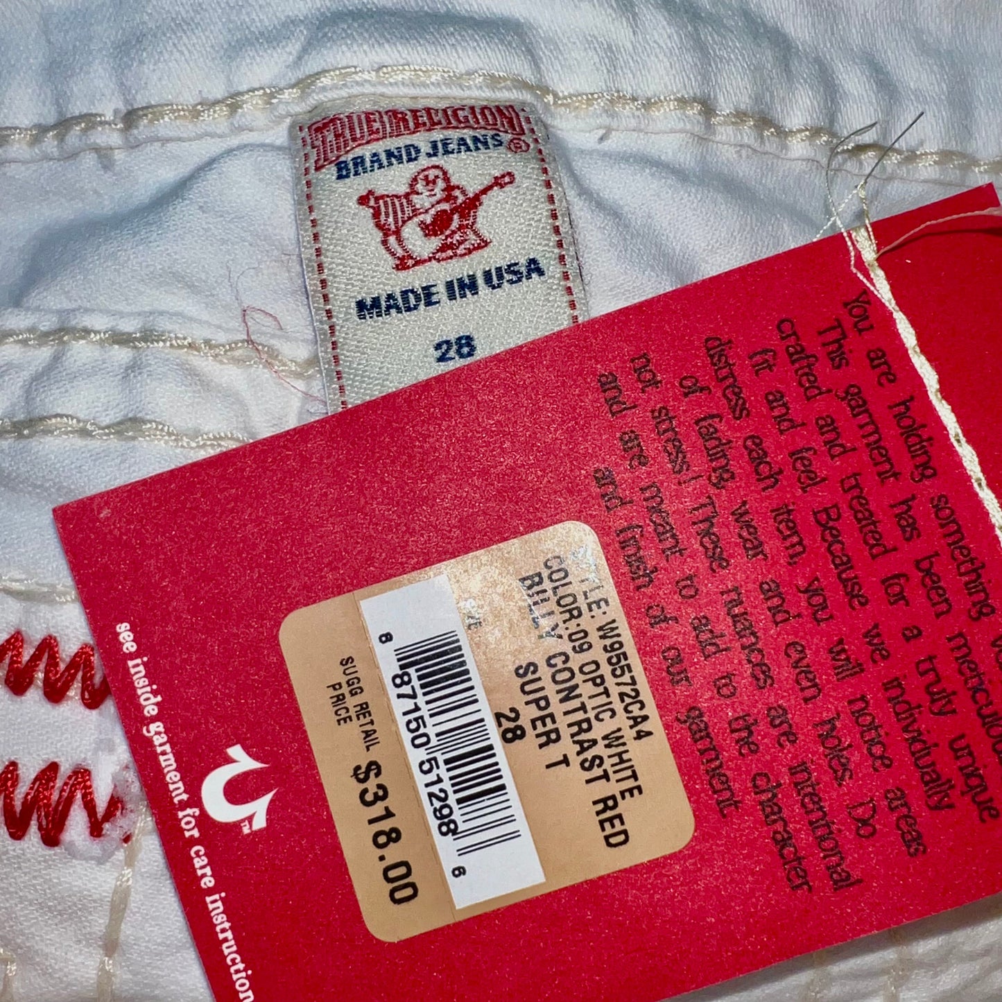 Jeans Straight By True Religion In Red & White, Size: 6