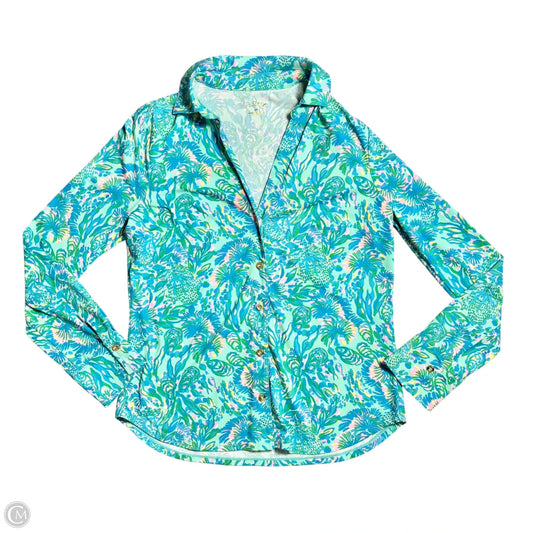 Top Long Sleeve Designer By Lilly Pulitzer In Blue & Green, Size: M