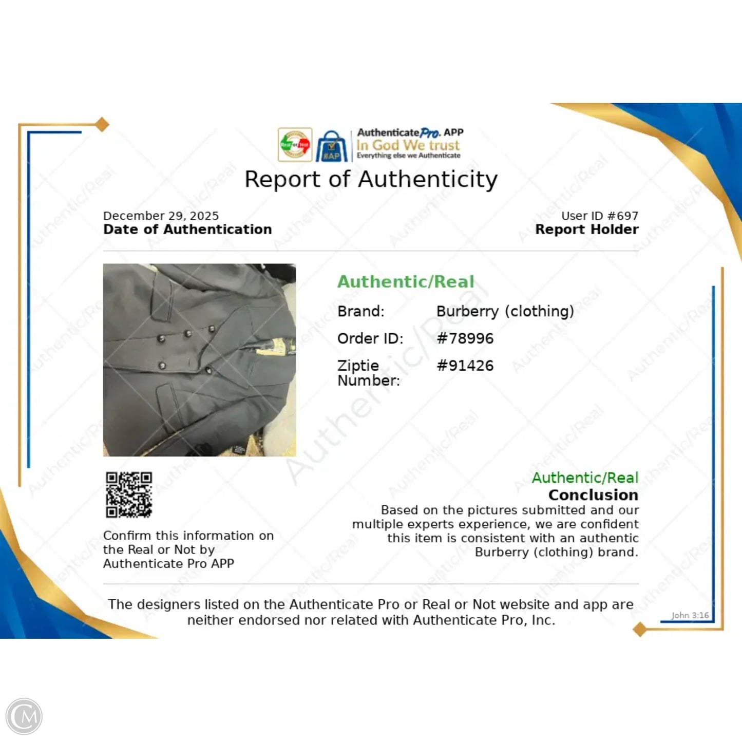 Blazer Luxury Designer By Burberry In Black, Size: M