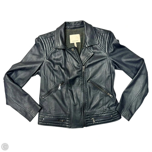 Jacket Moto Leather By Rebecca Taylor In Navy, Size: S