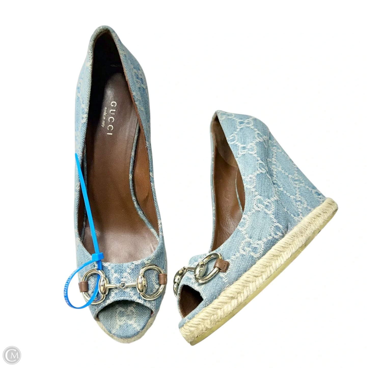 Sandals Luxury Designer By Gucci In Blue Denim, Size: 8