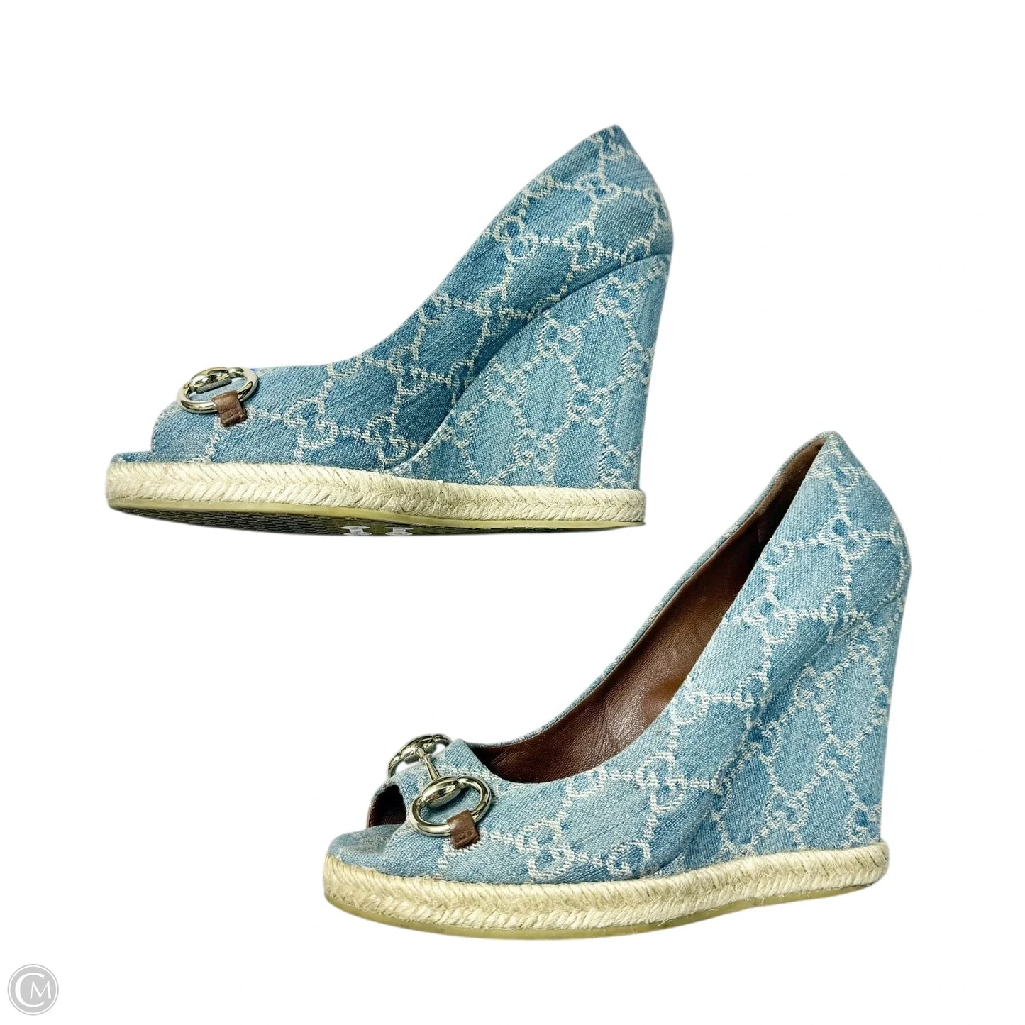 Sandals Luxury Designer By Gucci In Blue Denim, Size: 8