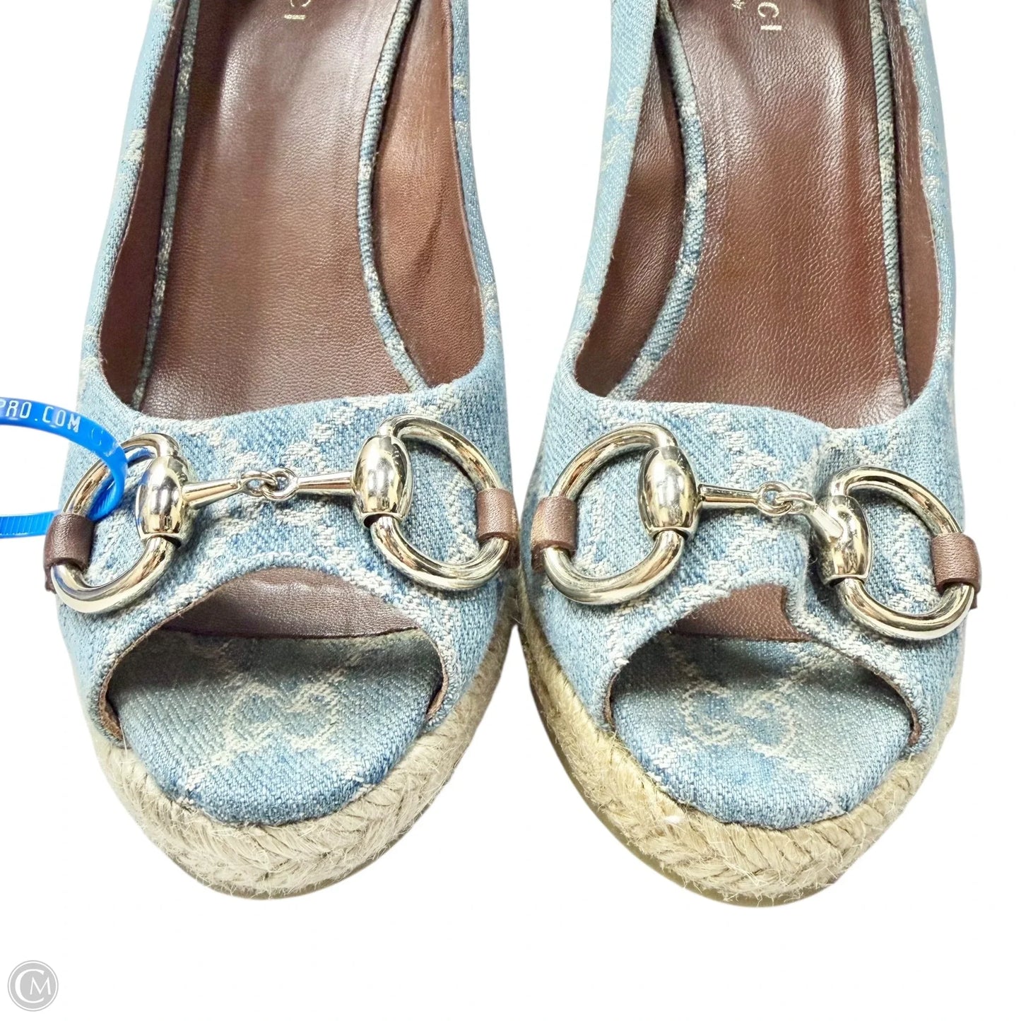 Sandals Luxury Designer By Gucci In Blue Denim, Size: 8