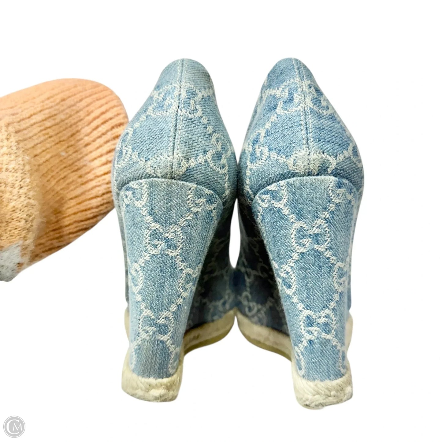 Sandals Luxury Designer By Gucci In Blue Denim, Size: 8