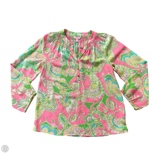 Blouse Designer By Lilly Pulitzer In Green & Pink, Size: S