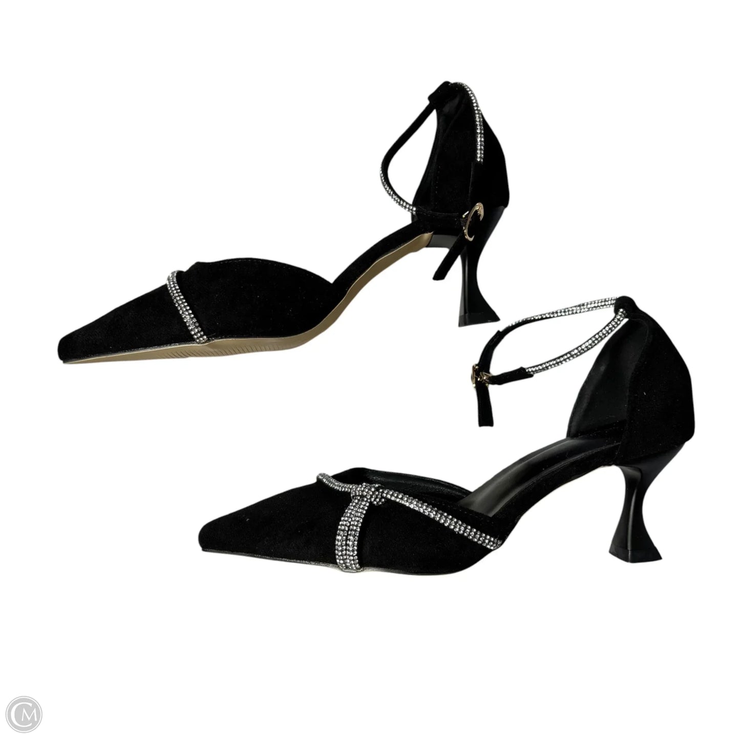 Shoes Heels Kitten In Black & Silver, Size: 8.5