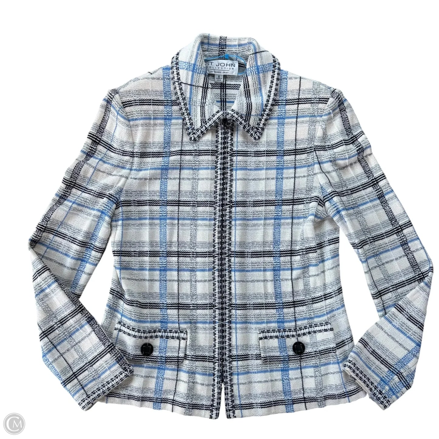 Blazer Luxury Designer By St John Collection In Blue & White, Size: S