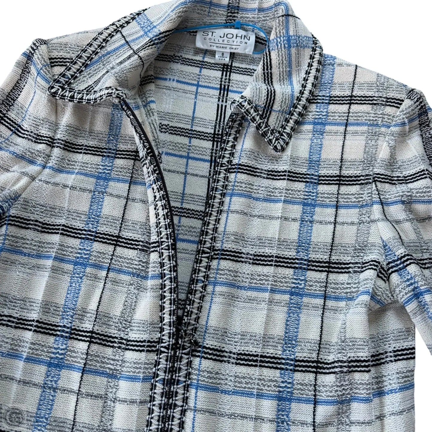 Blazer Luxury Designer By St John Collection In Blue & White, Size: S