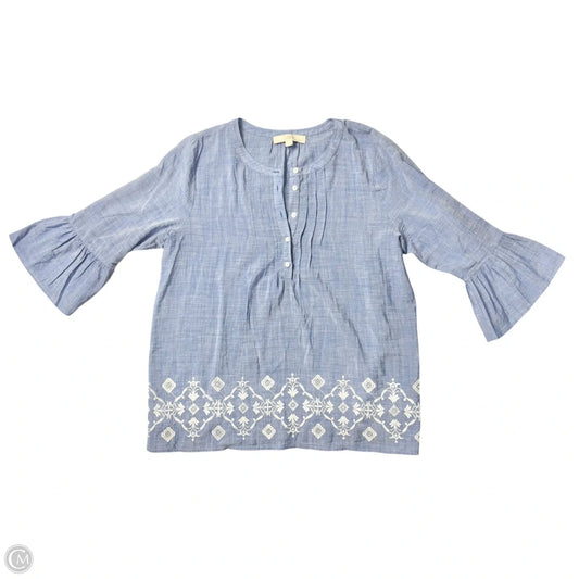 Blouse Long Sleeve By Loft In Blue & White, Size: Lp