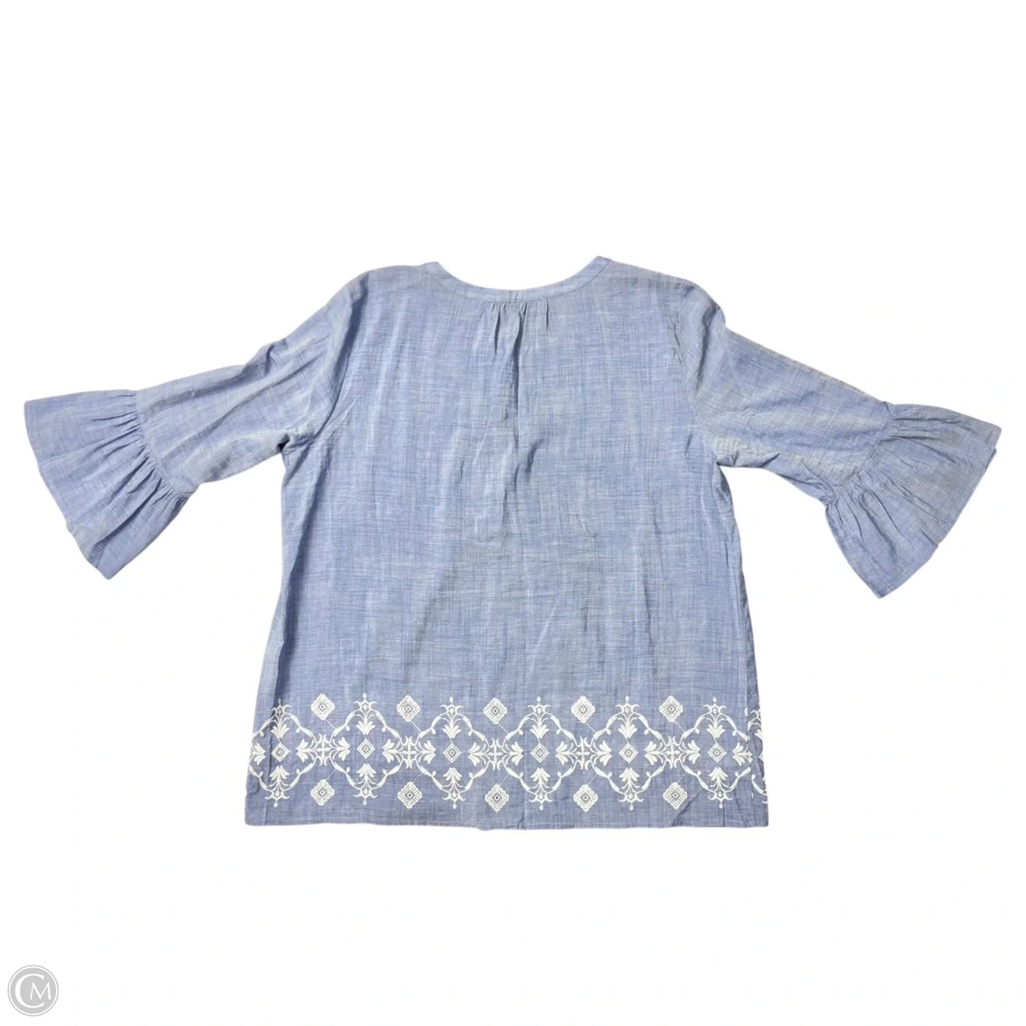 Blouse Long Sleeve By Loft In Blue & White, Size: Lp