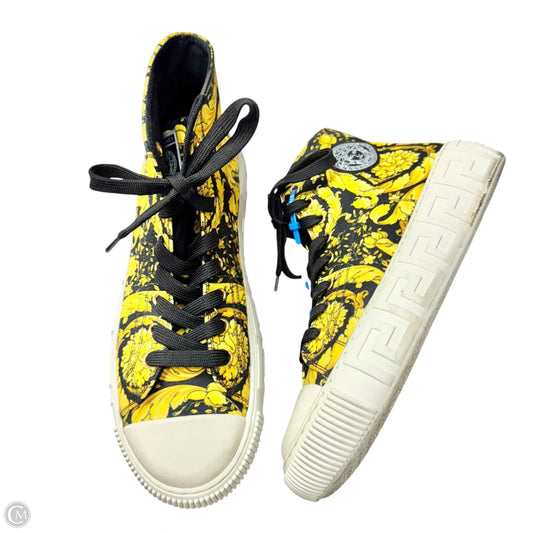 Shoes Luxury Designer By Versace In Black & Yellow, Size: 11.5