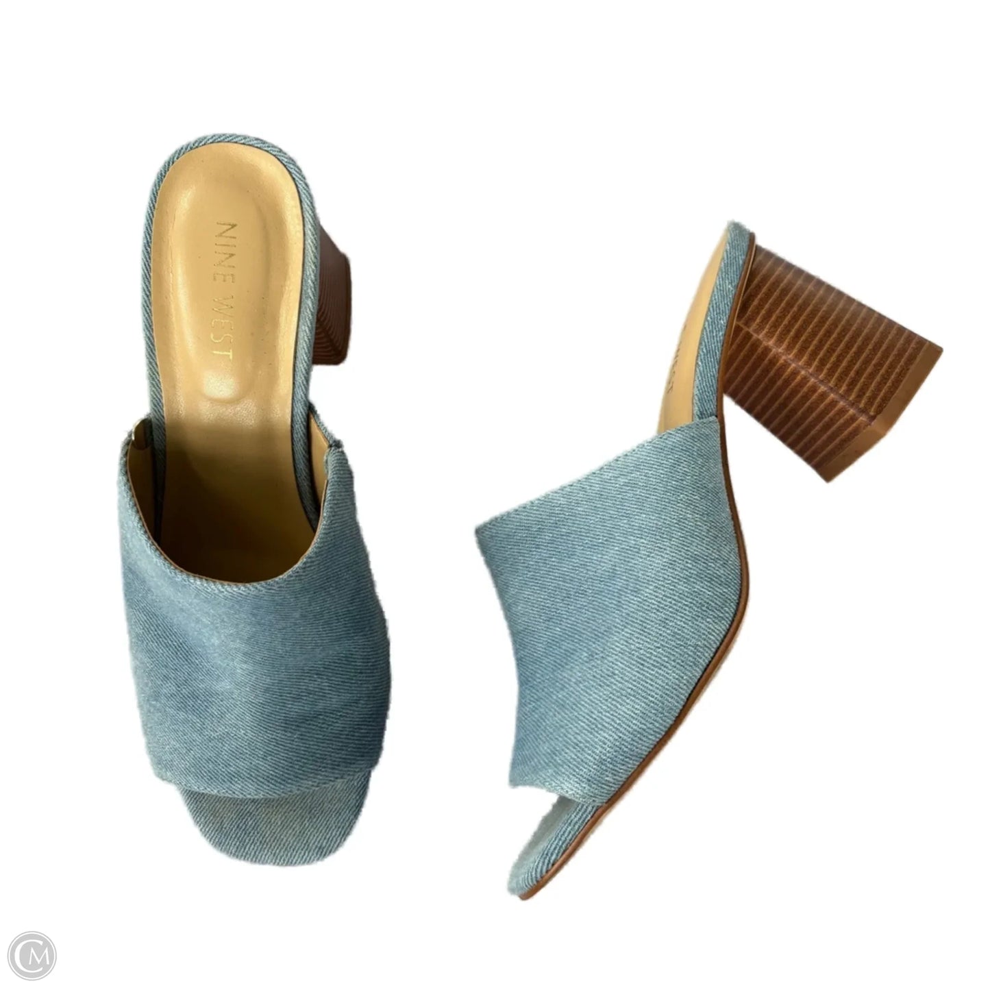 Sandals Heels Block By Nine West In Blue Denim, Size: 8
