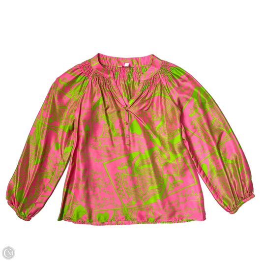 Top Long Sleeve Designer By Lilly Pulitzer In Green & Pink, Size: S