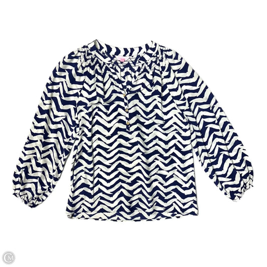 Top Long Sleeve Designer By Lilly Pulitzer In Blue & White, Size: M