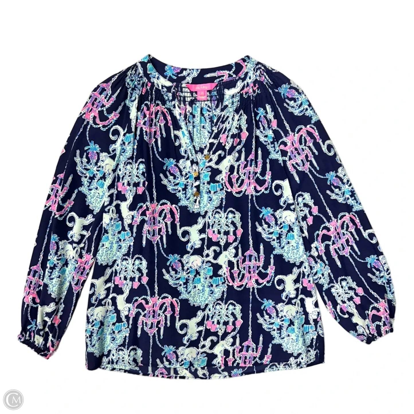 Top Long Sleeve Designer By Lilly Pulitzer In Blue & Pink, Size: Xs